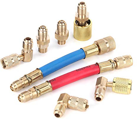Qiilu Kühlanschluss-Adapter-Kit R134A und R12 für Klimaanlage - 8 Stück Kälteanschluss mit R-12A/C Schläuchen