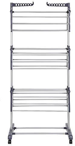 Flyelf Mobiler Wäscheständer Seitenflügel auf 3 Ebenen Klappbar (Grau, 72x56x152cm)