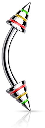Tata Gisèle Piercing Sourcil en Acier Chirurgical 316L - Piercing Tige Courbée Pour Arcade Sourcilière - Double Flèche Striée et Colorée - 8 mm - (Multicolore)