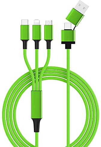 smrter 5 in 1 Multi USB-Ladekabel mit USB, USB-C und Micro-USB, USB-C und 120 cm lang, Nylon und Aluminium, ultra robust (1 Stück, grün)