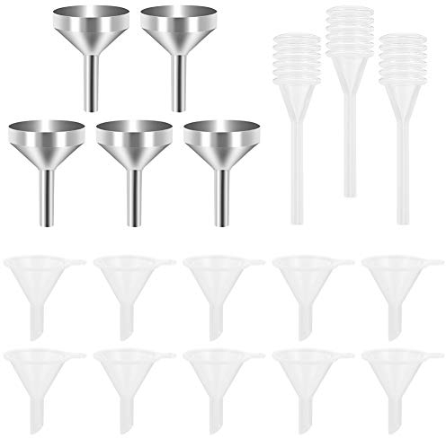 miuse, 5 mini imbuto in metallo, 10 pezzi, mini imbuti in plastica con 3 pipette per riempire piccole bottiglie, contenitori per profumo, liquido