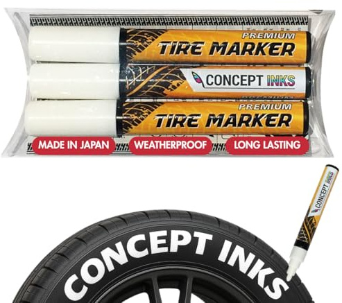 Rotuladores de neumáticos de alta calidad, marcadores de pintura impermeables blancos para letras de neumáticos de coche, fabricados en Japón (3 unidades, blanco)