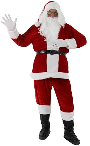 9 in 1 Nikolauskostüm - Größe S-XXXXL - Weihnachtsmannkostüm Verkleidung für Weihnachten - Kostüm für Nikolaus - Weihnachtsmann - Santa Claus - Herren/Erwachsene (Medium, rot)