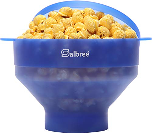 The Original Salbree Microwave Popcorn Popper, Silicone Popcorn Maker, Collapsible Microwavable Bowl - Hot Air Popper - No Oil Required - The Most Colors Available (Clear Blue)