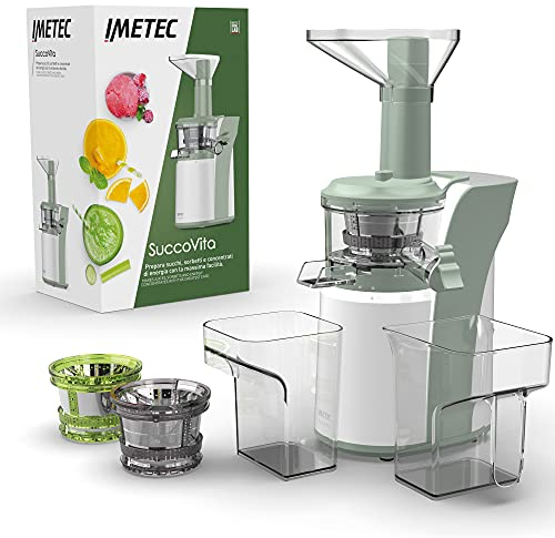 Imetec SuccoVita, estrattore di succo a freddo facile da usare, estratti di frutta e verdura, sorbetti e latte vegetale, 50 giri/min, imbocco ampio, funzione reverse