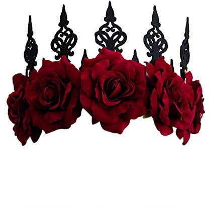 Gothic Floral Crown Headband Bridal Flower Garland Headband Hair Wreath Garland Floral Headpiece with Ribbon Women Flower Tiara Hair Accessories for Wedding Cosplay Halloween Party Photography