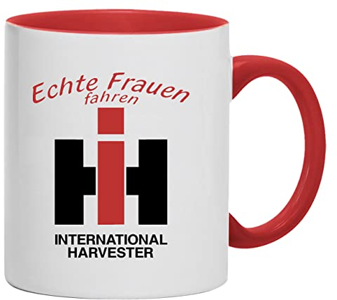 Tasse Echte Frauen Fahren IHC International Harvester | Kaffeebecher Keramik 280 ml | weiß/rot
