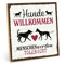 TypeStoff Holzschild mit Spruch – Hunde willkommen – im Vintage-Look mit Zitat als Geschenk und Dekoration zum Thema Hund und Haustier - HS-01132