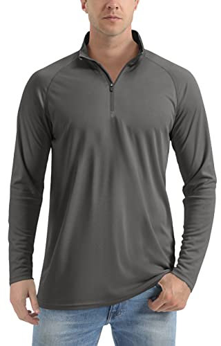 TACVASEN T Shirt Protection Solaire Homme 1/4 Zip Tops Respirant Hauts d'extérieur Décontractée Gris Foncé,XXL