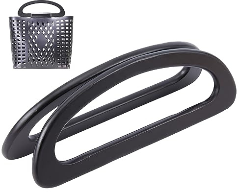 WADORN 2 asas de madera para hacer bolsas, mango de madera en forma de D, mango de repuesto para bolso de madera, asa de bolso hecha a mano para bolsa de ganchillo, bolsa de paja, 23.8×8.7cm, Nero