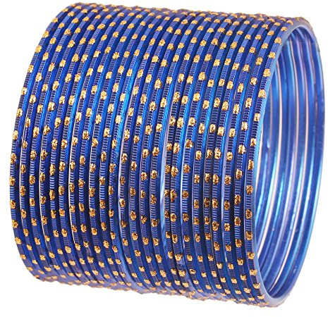 Touchstone Collezione Colorata 2 dozzine Bracciali per Gioielli di Colore Blu Reale Strutturato in Metallo Indiano Bollywood Set di 24 in Tono Oro per Le Donne