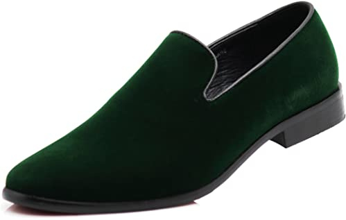 SPT03 Herren Vintage Einfarbig Samt Kleid Loafer Slip On Schuhe Klassische Smoking Kleid Schuhe, Grün , 43 EU