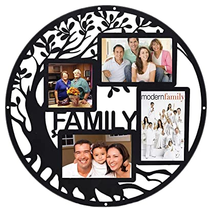 Stammbaum Bilderrahmen Collagen für Wanddekoration Metall Multi Rahmen Runde Kreis Hängende Fotos (schwarz, 40 x 40 x 0,8 cm)
