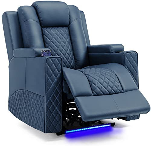 COMHOMA Sillon Relax Reclinable Sillón Relax Electrico Masaje Sillón Reclinable con LED, Función de Inclinación, Alón, Dormitorio, Cine en Casa, Azul