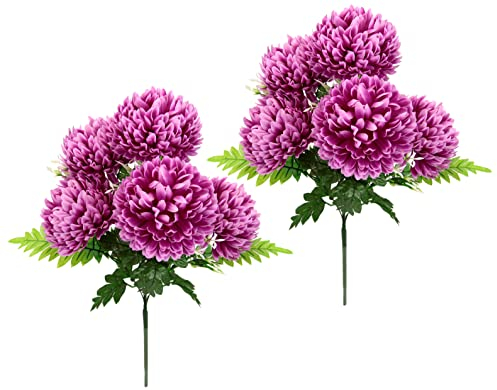 Flair Flower Bouquet di crisantemo, set da 2 bouquet di fiori di seta, bouquet di fiori artificiali, bouquet di fiori artificiali, rosa scuro, circa 50 x 30 x 60 cm