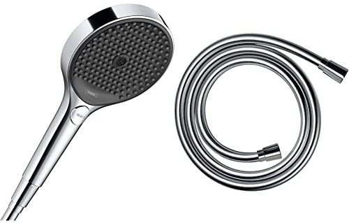 hansgrohe 26865000 Rainfinity Water-Saving Hand Shower 130, 3 Sprays, EcoSmart, Chrome & hansgrohe Isiflex Shower Hose 1,60m, Anti-Kink and Tangle Free, Chrome, 28276000