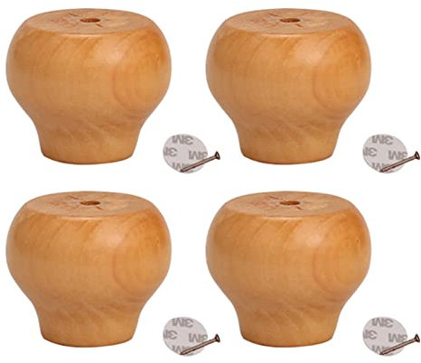 Lot de 4 Pieds de Meubles en Bois Massif, Pattes de Armoire Rond, Remplacement Rehausseur de Bille en Bois de Lotus, pour Fauteuil Commode Canapé Table Basse (4cm/1.57in,Varnish Color)