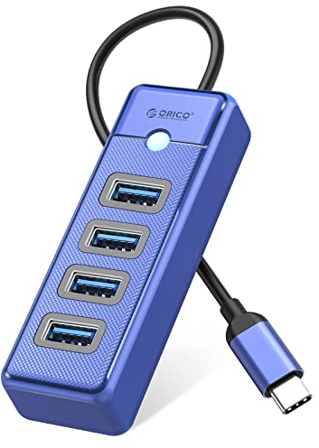USB C Hub, ORICO Adaptador Hub de 4 Puertos para Portátiles, Teléfonos Móviles, Tabletas, con Cable de 0,15m, Hub USB 3.0 Compatible con Mac OS 10.x y Superior, Linux, Android