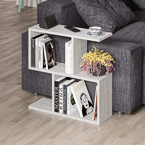 Hocuspicus HOCUS PICUS 2 Tier Storage End Side Table | Versatile C Table | 60x60x20cm | Shelves Organizer | Office Living Room | End Desk Stand Display (Ancient White)