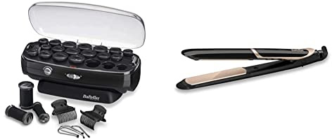 BaByliss Bigoudis Chauffants Thermo-Ceramic Roller - 20 bigoudis avec 3 diamètres & Lisseur Super Smooth 235 avec Technologie Titanium-Céramique et Ionique avec mode protection de chaleur ST393E