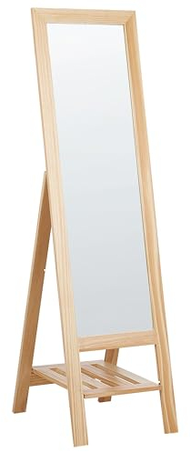 Beliani Standspiegel mit Rahmen Regal Holz Hellbraun 40x145 cm klappbar Rustikal Luisant