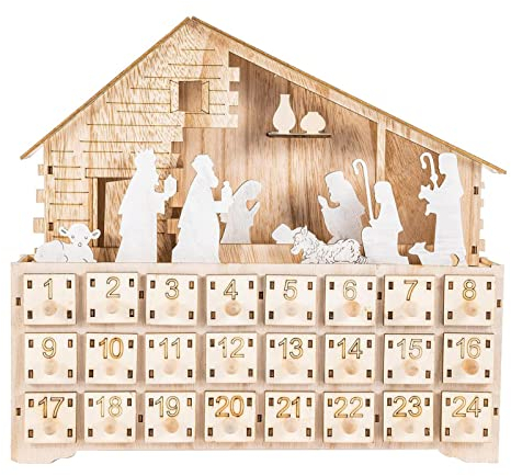 Kripyery Weihnachten Tischkalender Weihnachten LED Licht Kalender Schrank Deko Buchsbaum Weiß