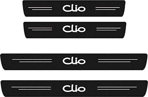 EAGLEG 4 Stück Auto Einstiegsleisten Schutz Aufkleber für Ren-Ault Clio 2 3 4 5 Sport RS Line 2021-1998, Kohlefaser Türschweller Lackschutzfolie Schritt Platte Abdeckung Dekorative Zubehör,White