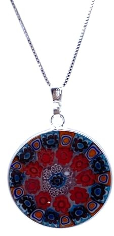 Collar para mujer con colgante Murrina Milefiori Venezia de cristal original de Murano y plata 925, media, Plata esterlina, Cristal de Murano.