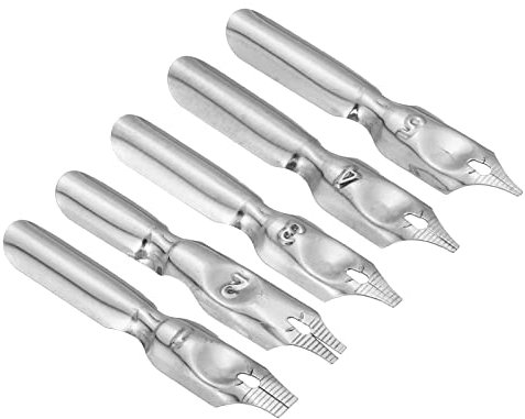 PATIKIL 5 Size Line Width Fountain Pen Nib Replacement, 5 Pack 304 Stainless Steel Ink Dip Calligraphy Pen Nib for Smooth Drawing Writing, Silver Tone