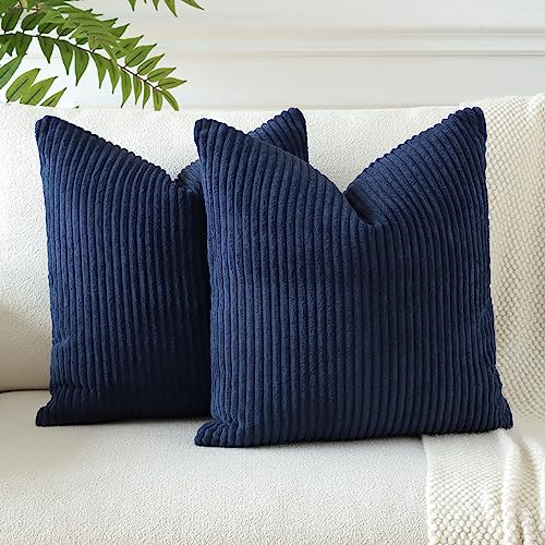 JOTOM 2er Set Cord Kissenbezüge Kissenhülle Dekorative Zierkissen Sofakissen Couchkissen Dekokissen Kissenbezug Deko Kissenhülle für Sofa Wohnzimmer 50x50cm Navy Blau