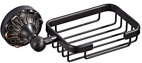 Seifenhalter, Badezimmer-Toiletten-Seifenschale, europäischer Seifenhalter aus antikem Messing, mattschwarze Seifenschale for Duschwand mit 3D-Dekor, an der Wand montierter Schwammhalter, hält die Sei