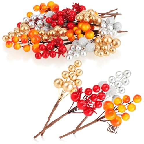 com-four® 20x Deko-Zweig - dekorative Zweige in 4 Farben mit Beeren und Kugeln - DIY Zubehör für Kränze und Gestecke - Streudeko (Deko-Zweige Bunte Beeren)