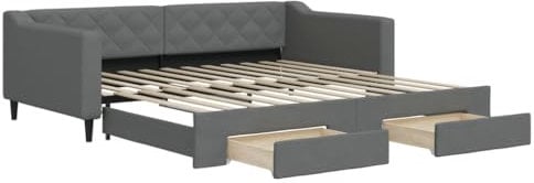 vidaXL Tagesbett, Sofabett Ausziehbar mit Schubladen, Gästebett Schlafsofa für Schlafzimmer Wohnzimmer, Sofa Ausziehbett, Dunkelgrau 100x200cm Stoff