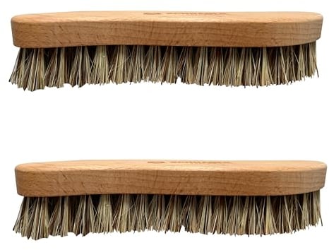 Schrader Schmutzbüste - Vegane Scheuerbürste zur Reinigung von Holz, Fliesen und Leder - Aus Buchenholz und Naturfaser - 20 x 5 cm - 2 Stück - Made in Germany