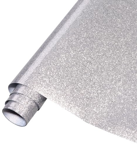 Tintnut Silver Glitter HTV Vinyl Roll -12 x5ft Silver Glitter Heat Transfer Vinyl Shinny Glitter Iron On Vinyl for T-Shirts Glitter HTV
