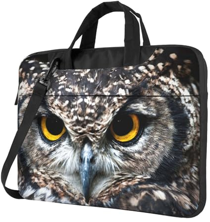 Gelbe Augen Eule Gedruckt Laptop Tasche 13/14/15,6 Zoll, ultradünne Laptoptasche Sleeve mit Schultergurt, Computer Aktentasche Abdeckung für Männer Frauen, Schwarz , 14 inch