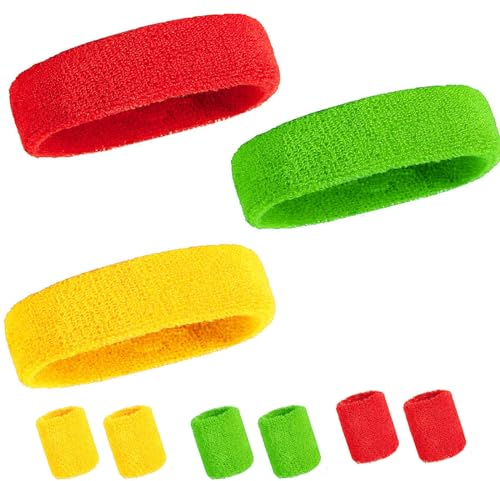 TKGEOUE Neon Schweißband Set,80er Jahre Schweißband Handgelenk Schweißband Stirn Schweissband Retro Party Accessoires,für Damen Herren Sport Fasching Karneval St. Patrick's Day.