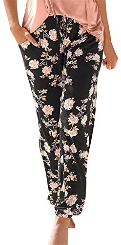unilarinna Damen Pant Lange Trousers Haremshose Schlupfhose Strandhose Sommer Hose Straight Bein Hose Flower Freizeithose Stoffhose in fließend weicher Qualität Jogginghose mit Taschen Frauen