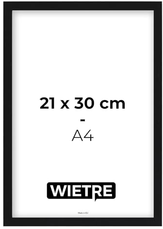 WIETRE 4er Set Bilderrahmen A4 21x30 cm Schwarz MDF-Holz | Posterrahmen | bruchsicheres Acrylglas | zum Aufhängen & Aufstellen - für Fotos, Bilder & Poster