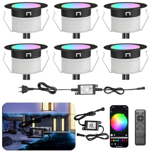6er Terrasse Bodeneinbauleuchten außen RGB Warmweiß-WiFi Ø31mm led Einbaustrahler Aussen 12v mini led spot Boden Licht Led Terrassenbeleuchtung IP67 Wasserdicht Kompatibel mit Alexa Google Home
