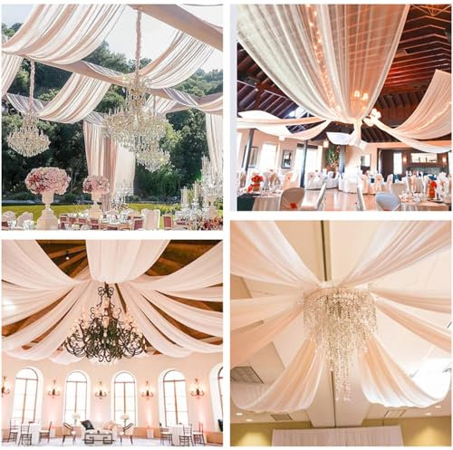 Highdi Hochzeit Vorhang Hochzeitsbogen, Chiffon Stoff Decken Gardinen Dekoration Tüll Vorhänge Freihanddeko für Hochzeit Party Geburtstag Taufe Fotografie (75x600cm,Champagner)
