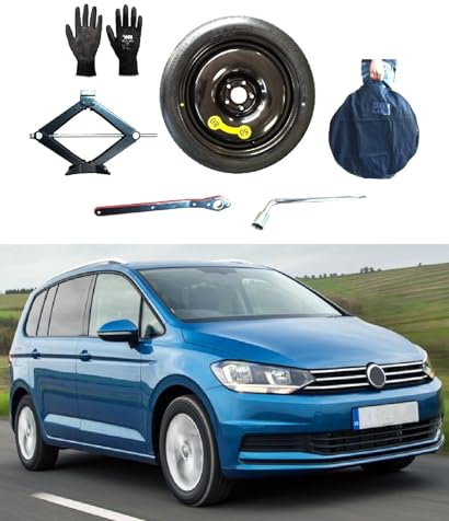 Ersatzrad-Set, 40,6 cm (16 Zoll), kompatibel mit Volkswagen Touran, mit Wagenheber, Schlüssel, Handschuhe und Tasche