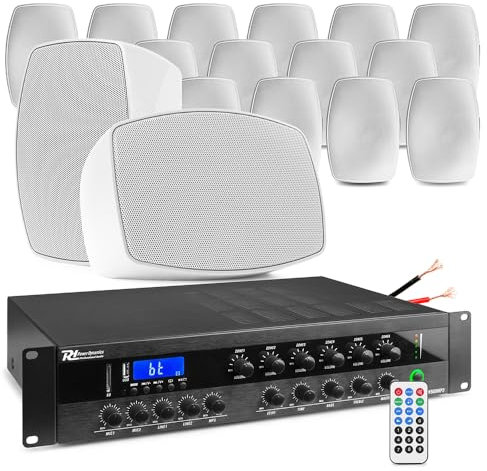 PD 6x 5.25 BHW50WH Multi Zone PA System with 6-Zone Mixer Amplifier - Outdoor/Indoor, Weatherproof White Wall Speakers, Bluetooth Streaming, Background Music System, Commercial Speaker System