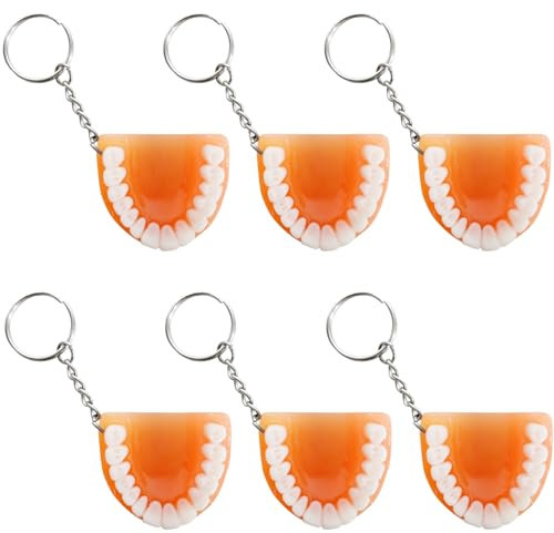 Schlüsselanhänger aus Kunstharz, Zahn-Schlüsselanhänger, 4,6 x 3,8 cm, Zahnersatz-Design, hängende Ornamente, lustige Bürobedarf, professionelle Werbegeschenke, Zahnhygiene, pädagogische Werkzeuge,