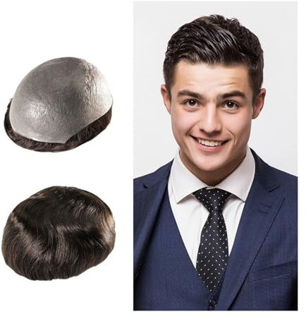 Peluquín para hombres Unidad de sistema de reemplazo de peluca Natural for hombre, peluca for hombre, peluquín de cabello humano, prótesis capilar de piel súper fina de 0,02-0,04mm Pelucas Cabello Pel