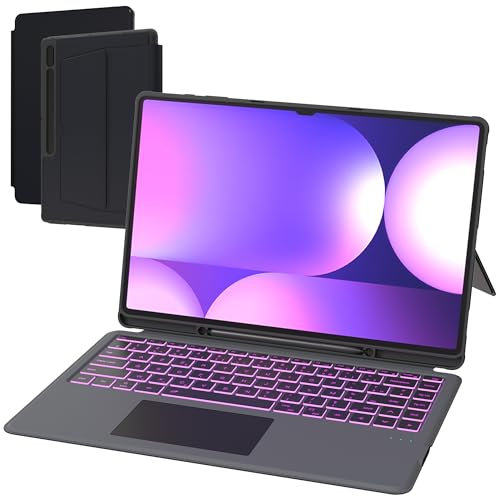 Coque Clavier pour Samsung Galaxy Tab S10 Ultra/S9 Ultra/S8 Ultra 14.6 : 7 Couleurs Rétro-éclairé Magnétique Clavier Détachable avec Trackpad | Clavier Azerty Français Sans Fil pour 14.6 Tab S9 Ultra