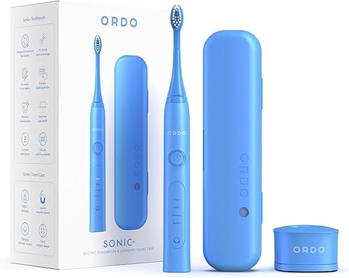 Ordo Sonic+ Electric Toothbrush with Case, Sonic Toothbrushes for Adults, Charging Travel Case, 4 Brushing Modes, Fast Rechargeable Battery, Silicone Polishing, USB Charger, Arctic Blue