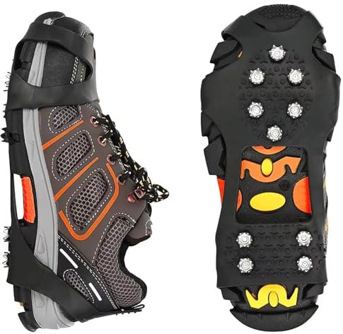 UMIUP Steigeisen für Schuhe, 10 Zähne Schuhkrallen, Anti Rutsch Schuhkralle, Eiskralle zum Spielen im Schnee mit Edelstahl Spikes für Wandern, Schnee, EIS, Trekking, Eisfischen (XL (EU 45-48))