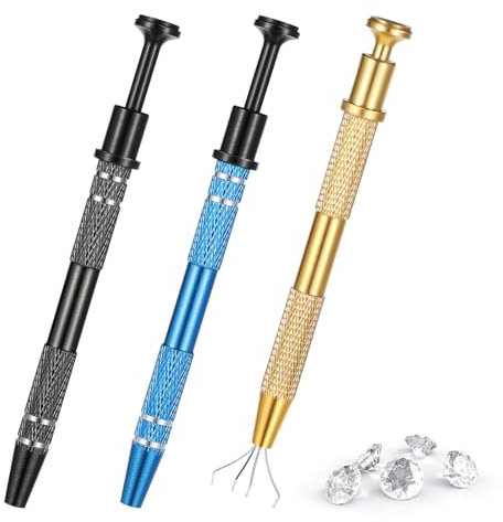 Jeffdad 3Pcs Piercing Ball Grabber Tool, Stainless Steel 4 Claw Jeweler's Gripper for Tiny Objects & Electronic Components (Blue, Black, Gold)