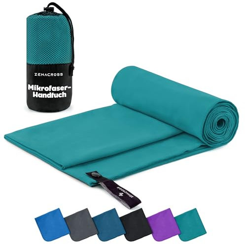 ZENACROSS Mikrofaser Handtuch mit Transportbeutel - Schnelltrocknendes und vielseitiges Fitness Handtuch - Sporthandtuch Größen M - 140 x 70 cm - Petrolgrün